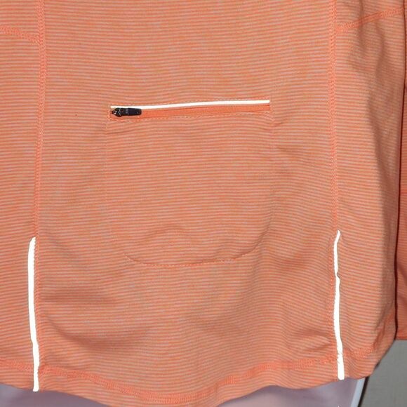 Tangerine orange white striped pull over workout jacket Sz M - Picture 5 of 7